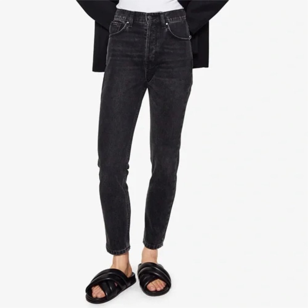 ANINE BING Sonya Jean Charcoal Black Straight Leg Jeans High Waist Rigid size 30